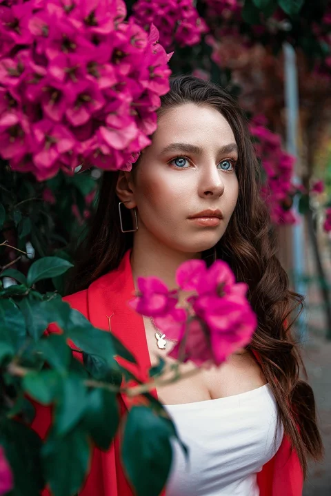 woman, portrait, flowers, model