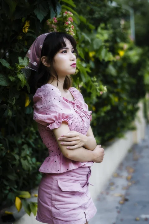 woman, model, casual, pink