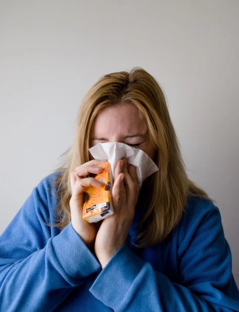 woman, sneeze, blowing nose, influenza