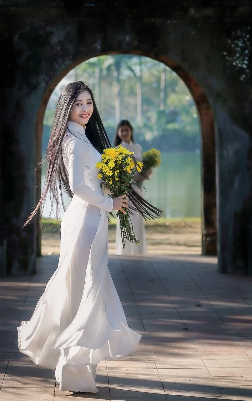 女孩，连衣裙，菊花，黄色雏菊