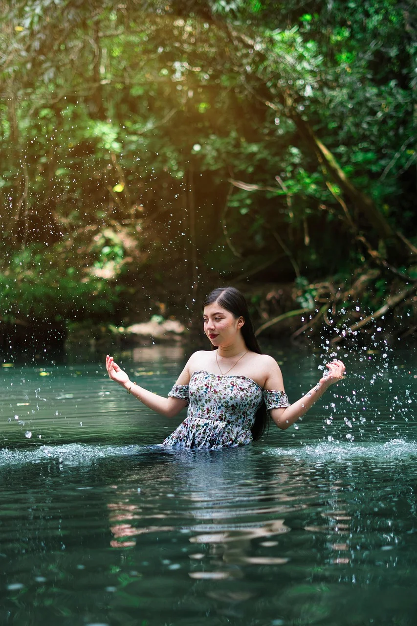 woman, river, nature, portrait