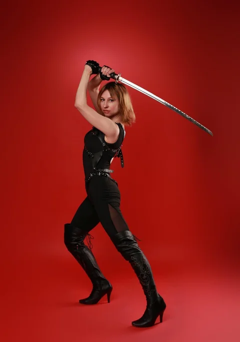 女人, 武士刀, 忍者, 女孩