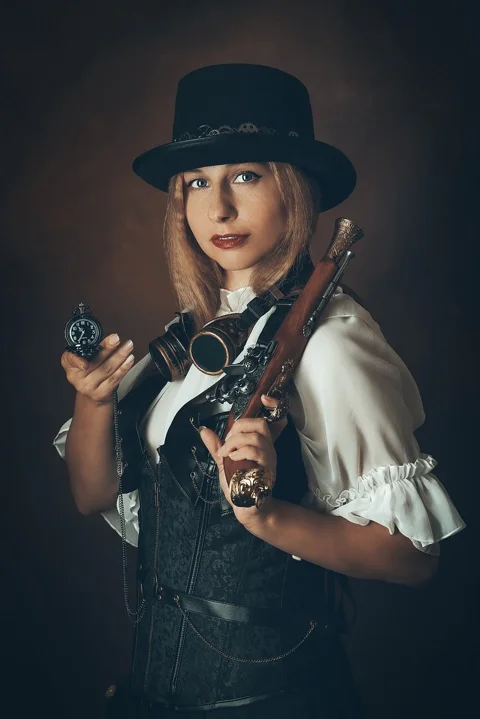 steampunk, woman, hat, corset