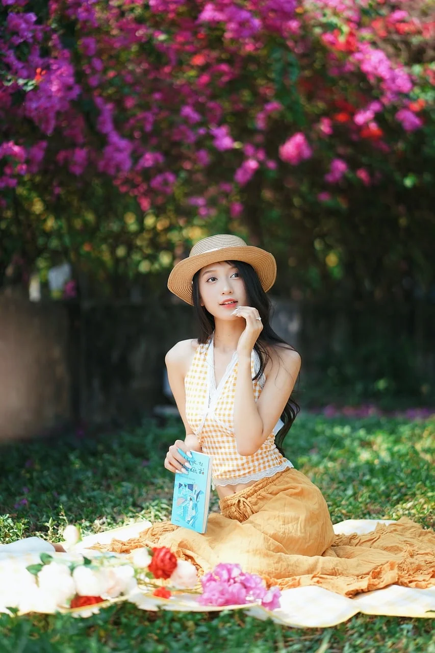 女人, 帽子, 遮阳帽, 夏季连衣裙