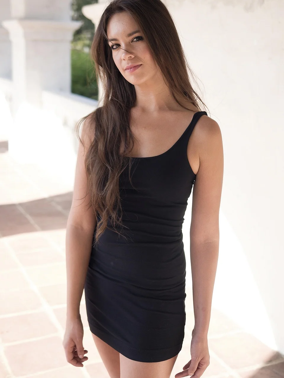 girl, woman, black dress, long hair
