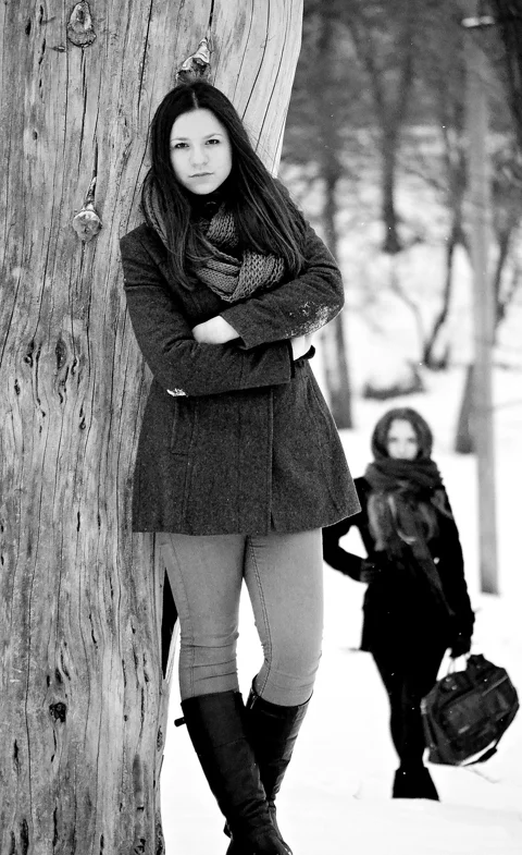 coat, winter, young woman, snow
