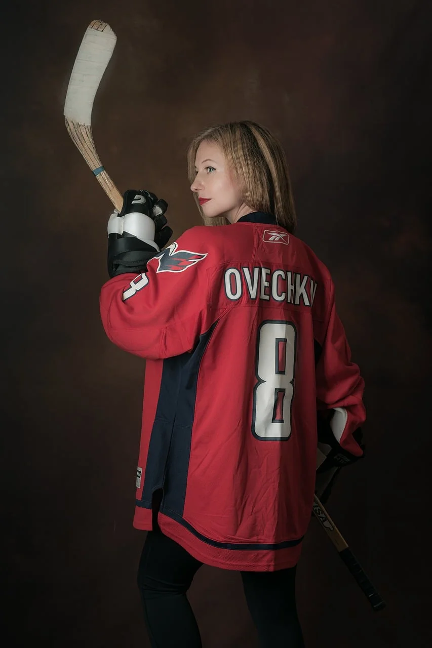 ice hockey, jersey, hockey stick, girl