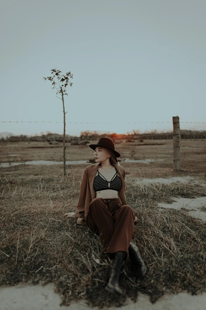 woman, field, meadow, model