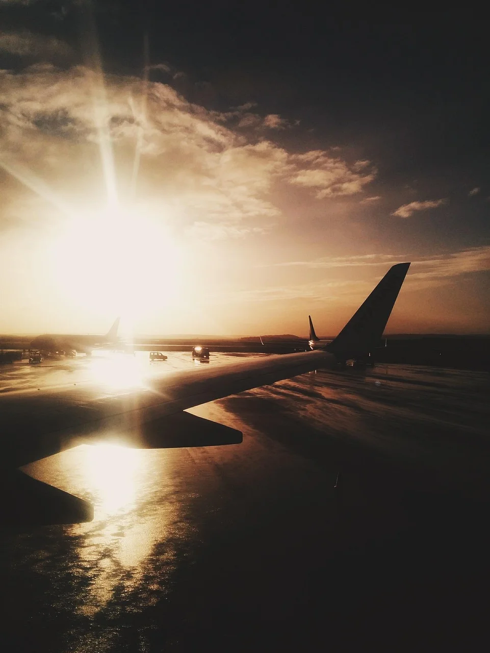 airport, airplane, dark, sunset