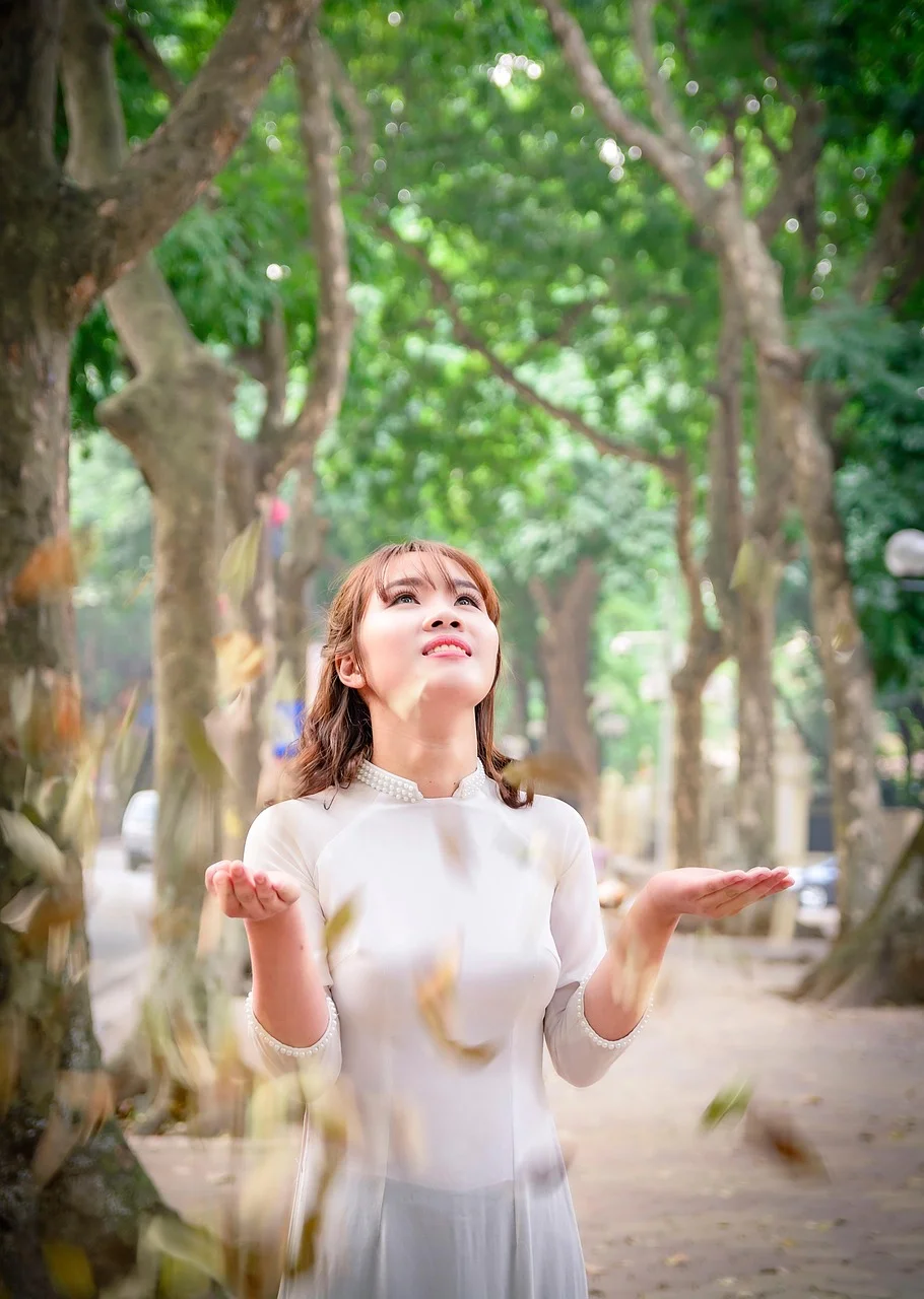 女人, 公园, 树木, 肖像
