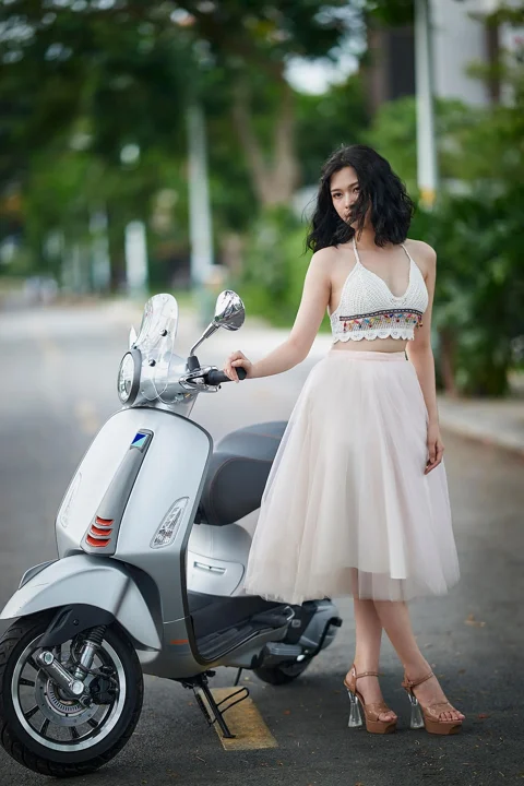 woman, portrait, model, white dress