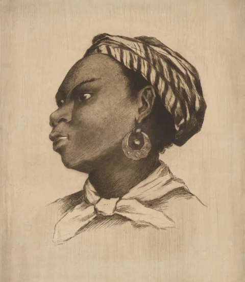 A woman with a headscarf and large earrings