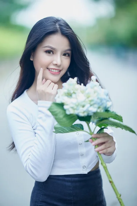 女性, 笑顔, ファッション, 花束