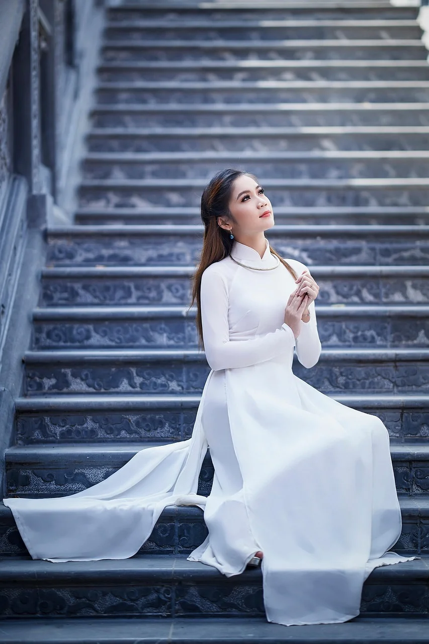 woman, portrait, ao dai, white dress