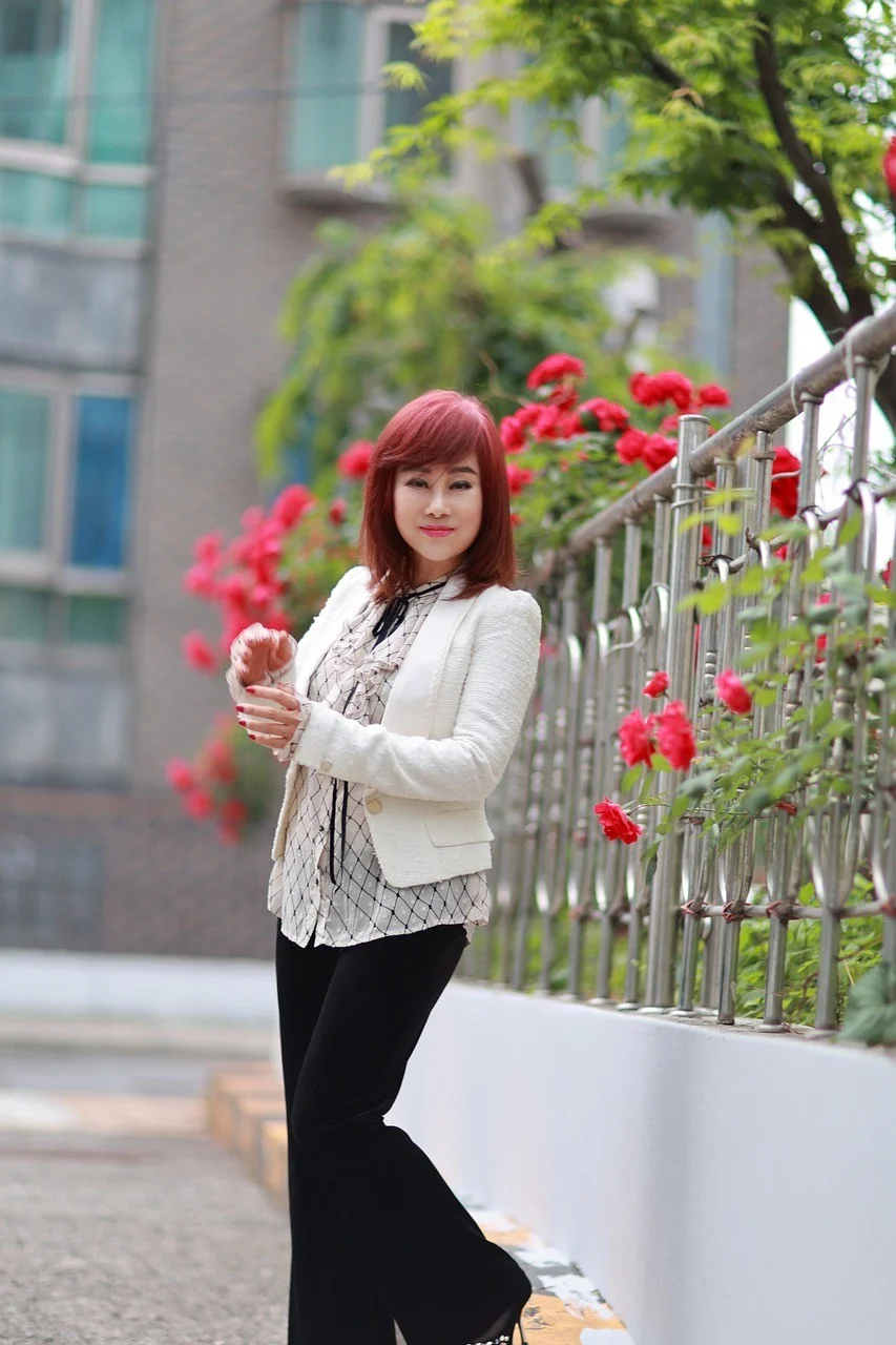 女性、韓國、戶外、花朵