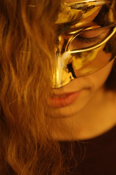 mask, woman, gold, hidden