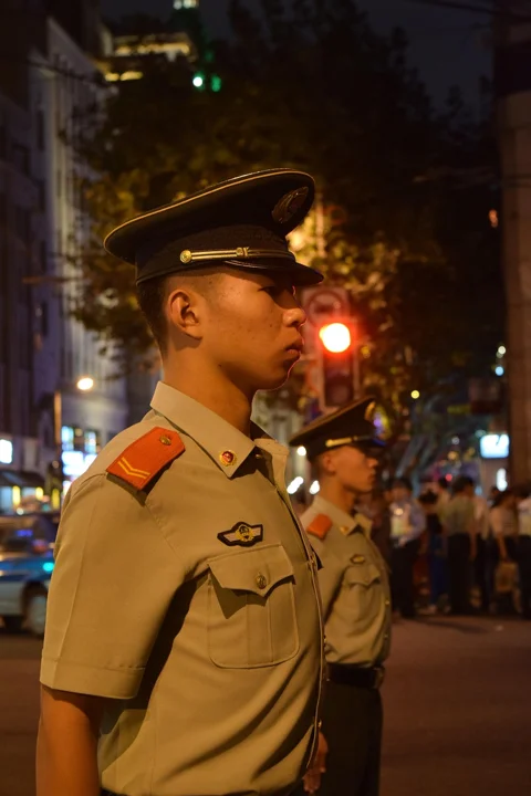 警察，夜景，警方，人们