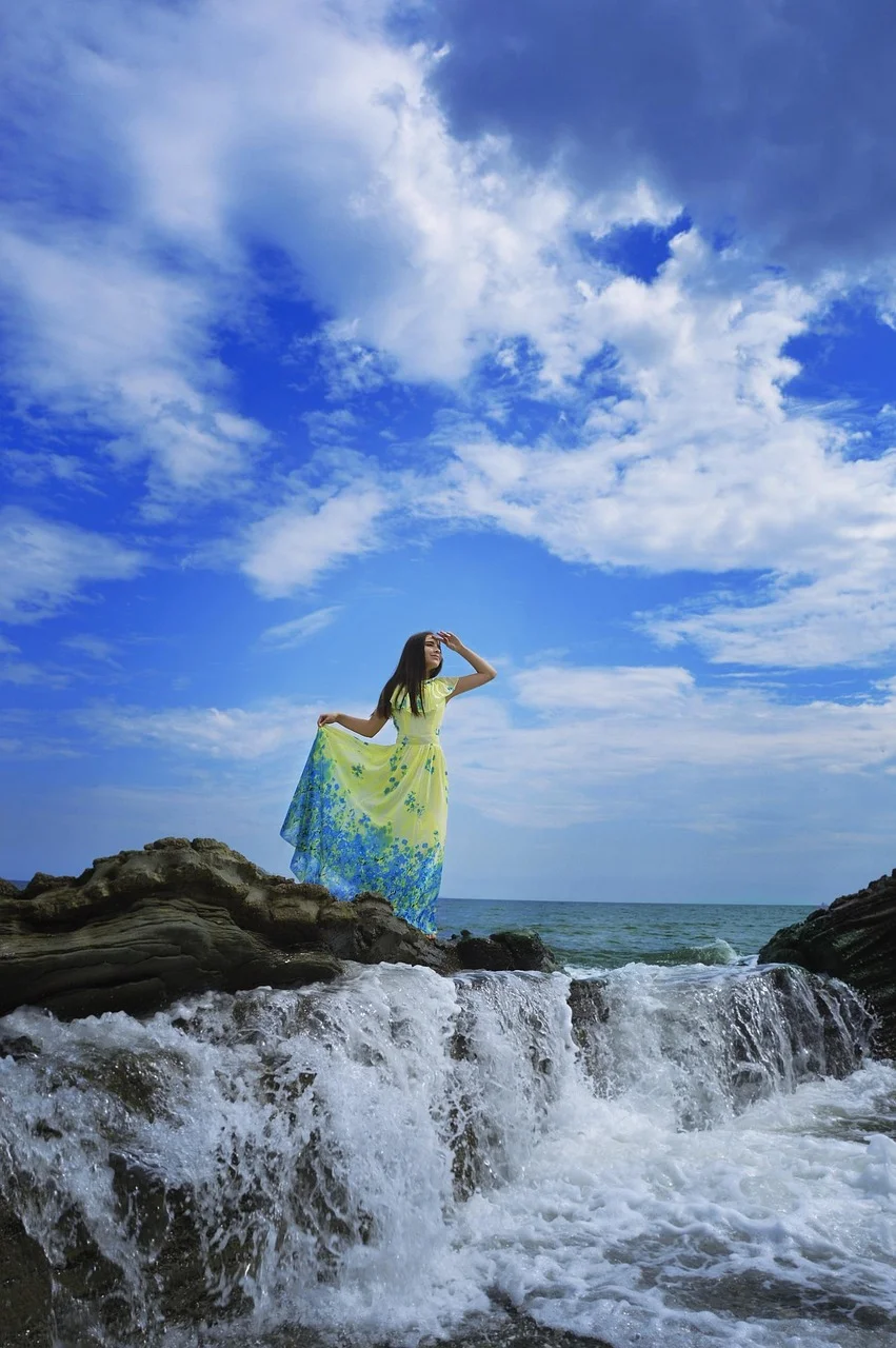 young woman, beach, sea, sky