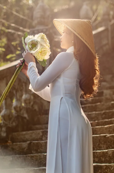 woman, ao dai, fashion, flowers