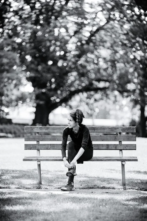 woman, model, portrait, bench