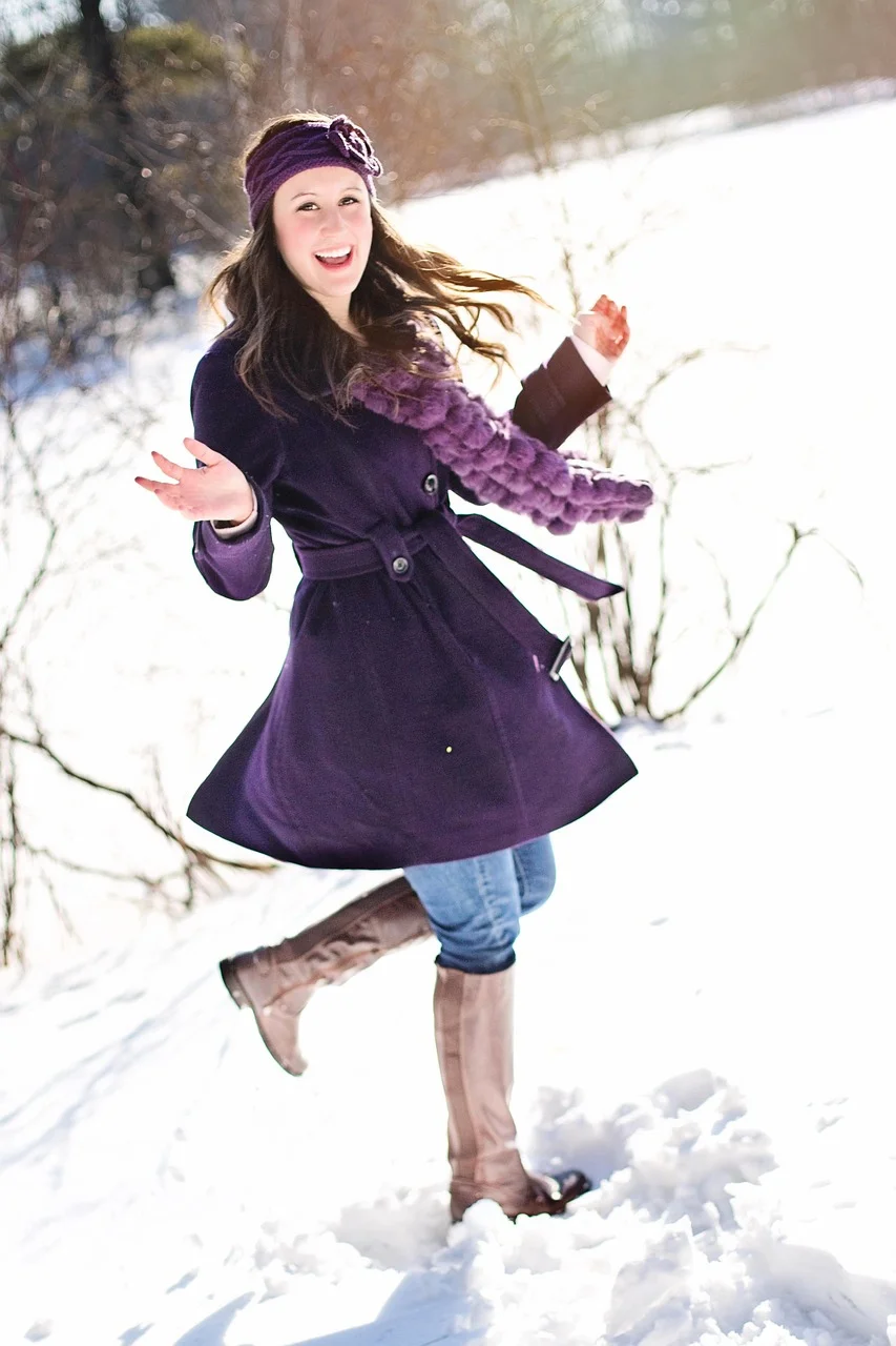 dancing, snow, woman, winter