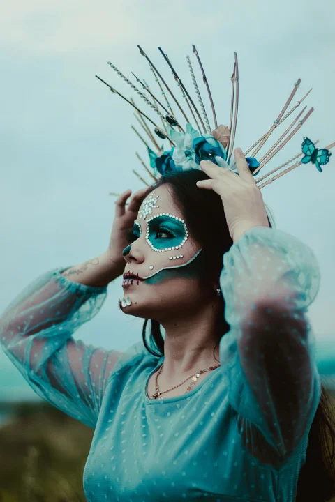 woman, modeling, day of the dead, costume