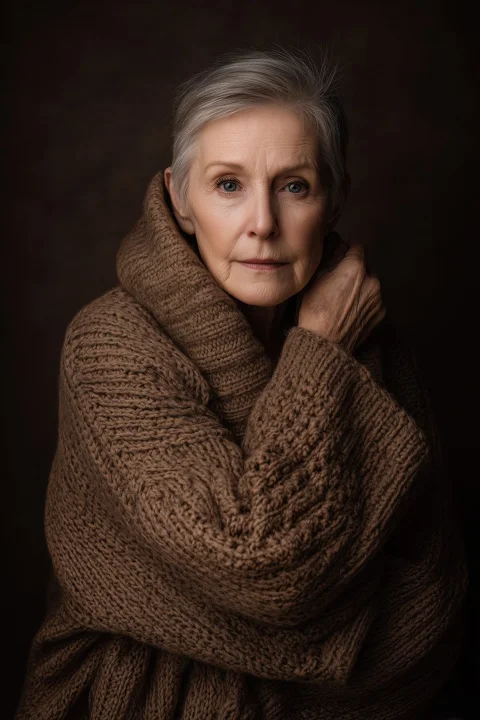 older woman, mature woman, knitted sweater, elegant woman