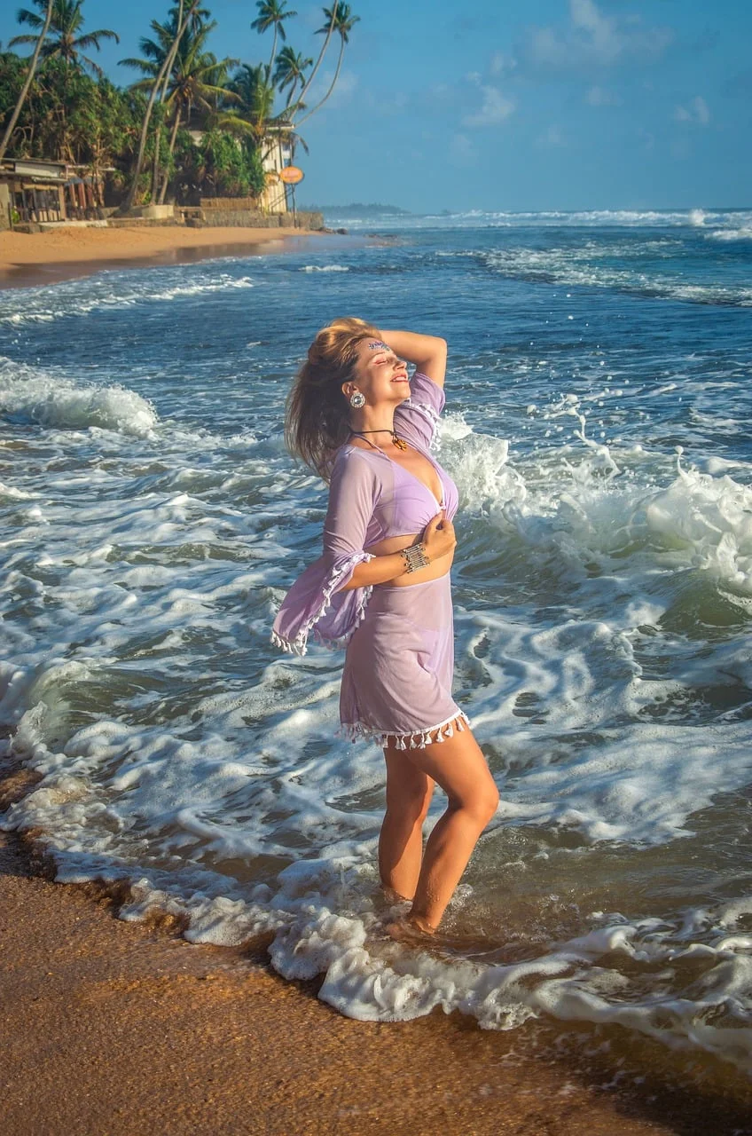 女性, 海滩, 度假, 度假村