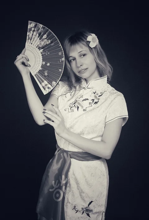 일본, 부채, 게이샤, 기모노