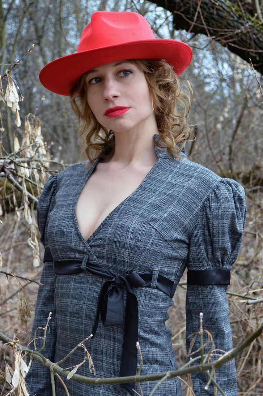 woman, young woman, dress, hat