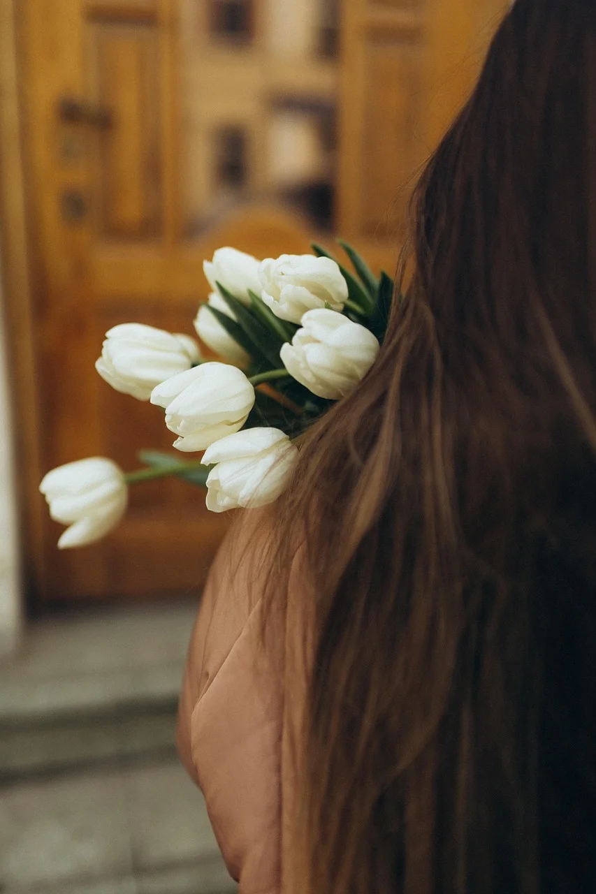 女人，花朵，花束，绽放