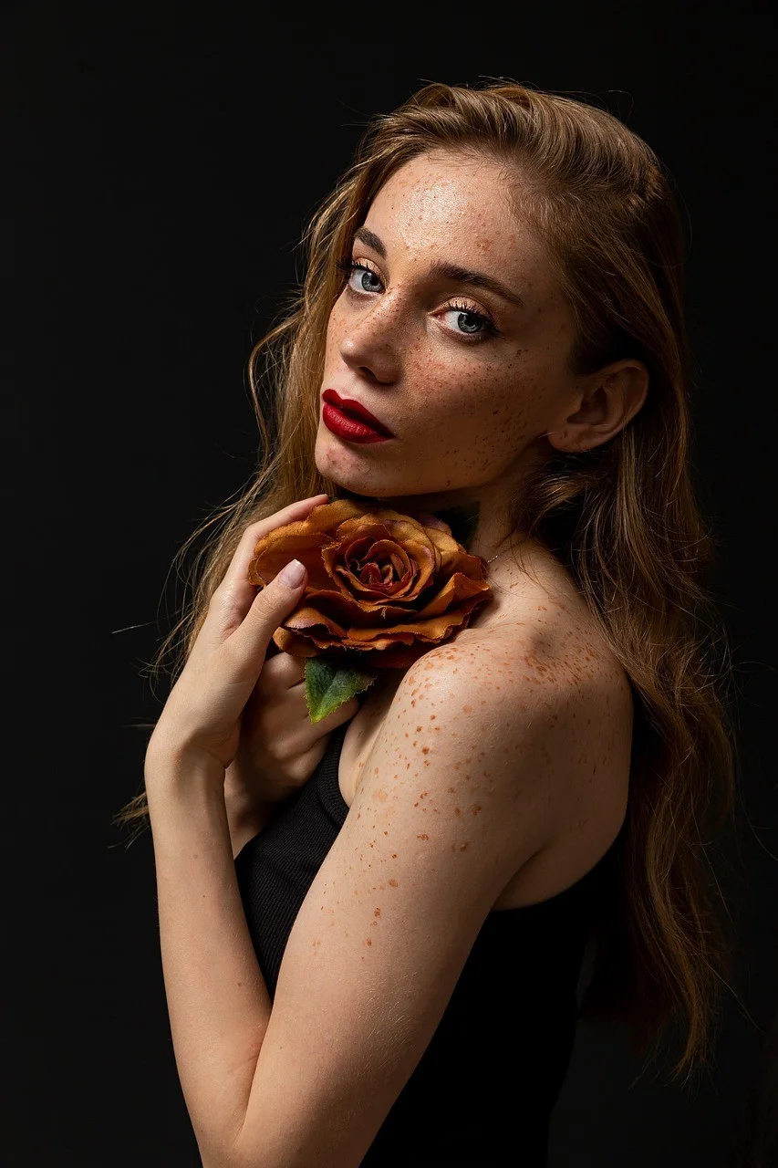 portrait, girl, model, rose