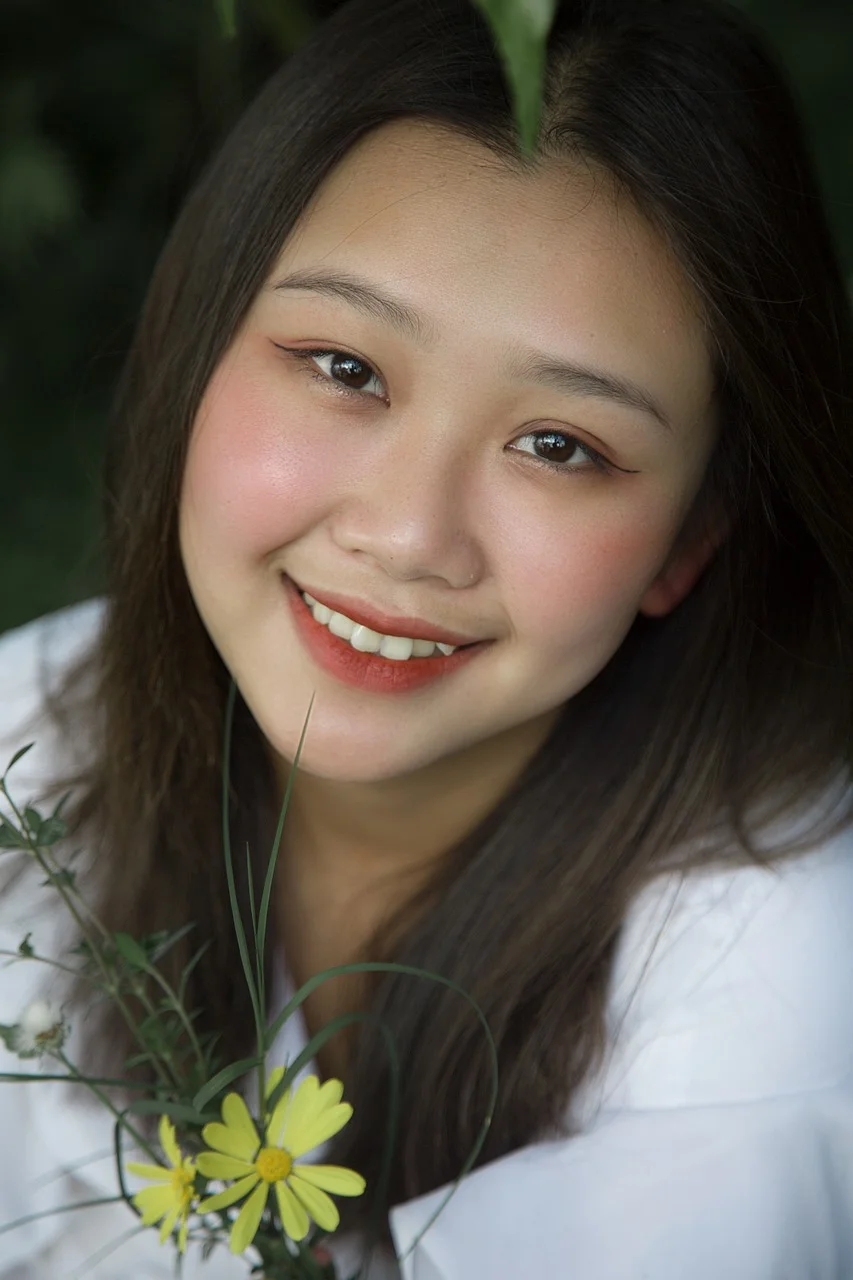 亞洲女性, 菊花, 人像, 花