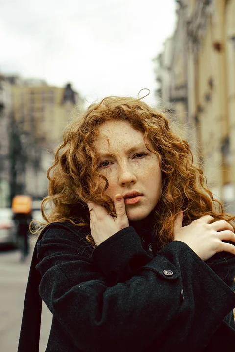 girl, model, curly hair, freckles
