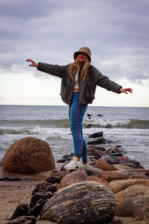 sea, woman, stones, shore