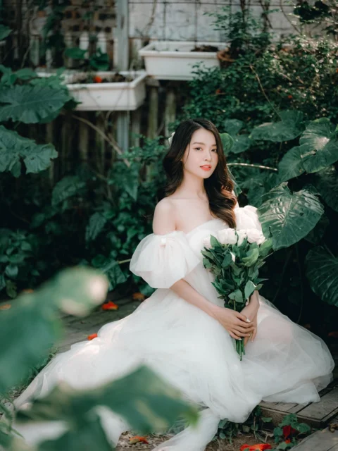 女人, 新娘, 花束, 头纱