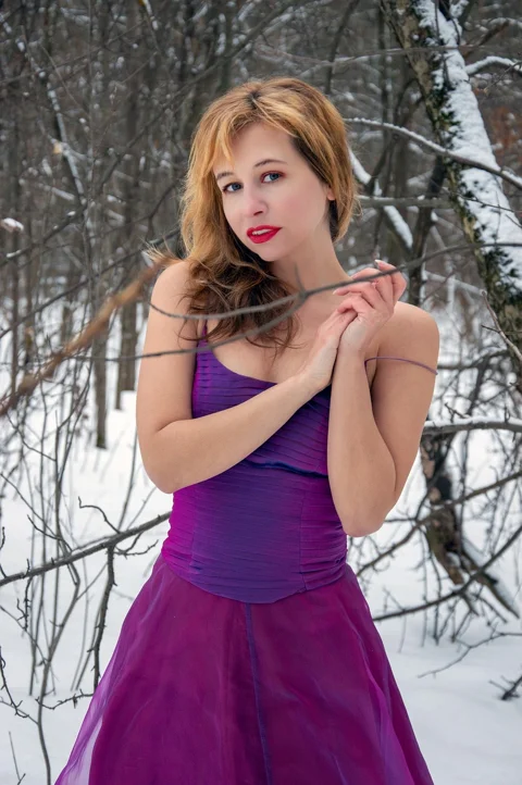 女人, 连衣裙, 雪, 森林