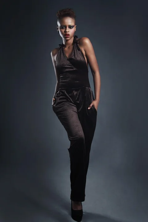 model, fashion, jumpsuit, black