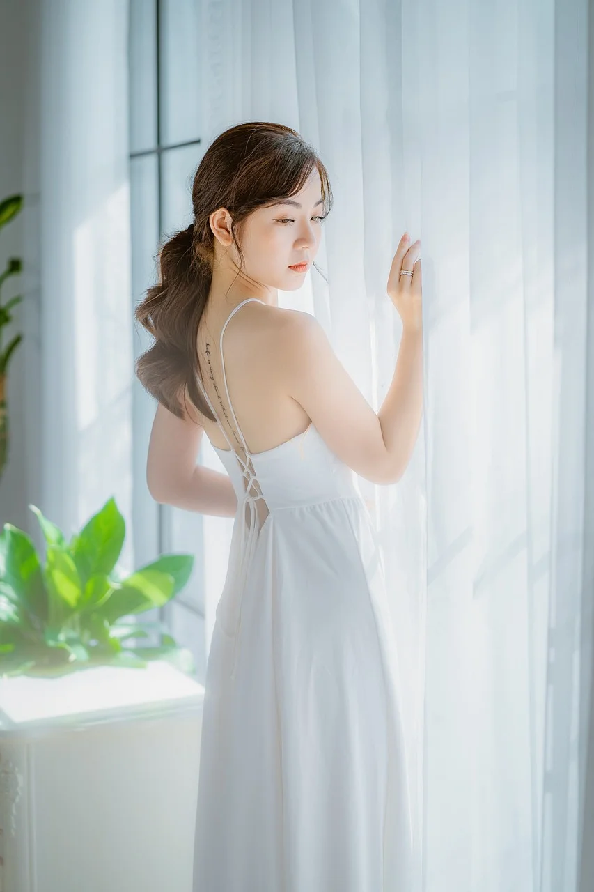 girl, fashion, white dress, portrait