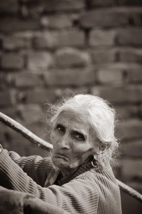 old woman, portrait, monochrome, woman