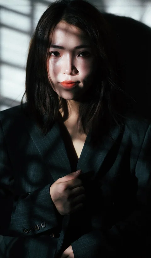 woman, portrait, model, black coat