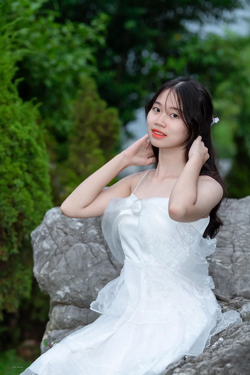 女人, 模特兒, 年輕, 白色洋裝