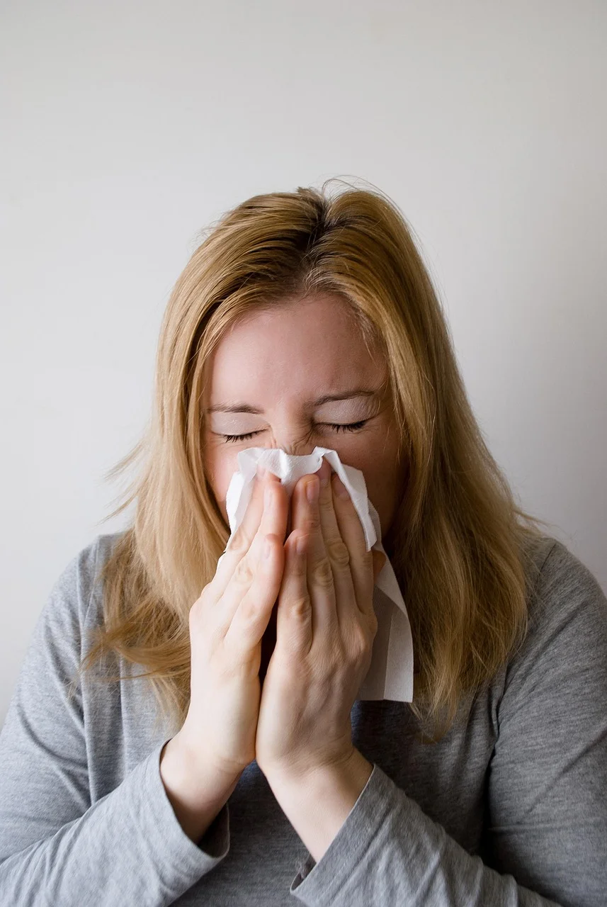woman, sneeze, blowing nose, influenza