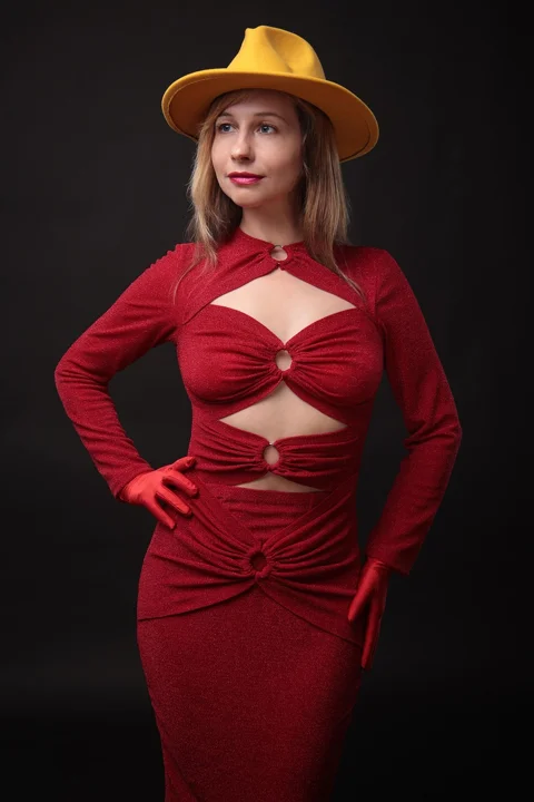 女人, 模特兒, 紅色禮服, 古典