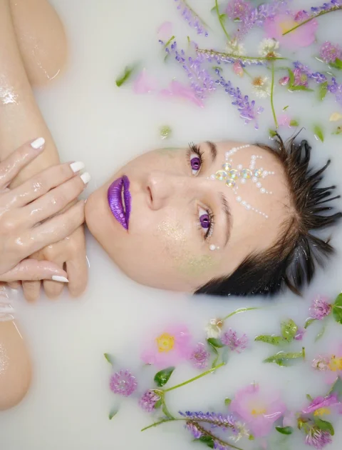 the girl in the bathtub, petals, the buds, milk bath