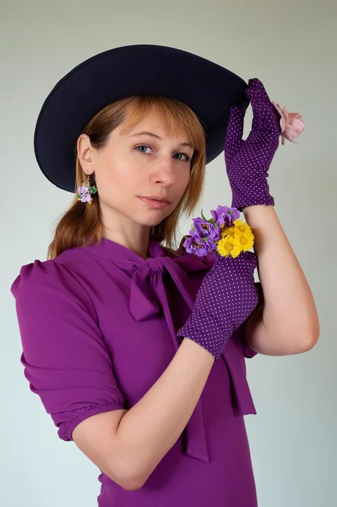 vintage, fashion, purple dress, portrait