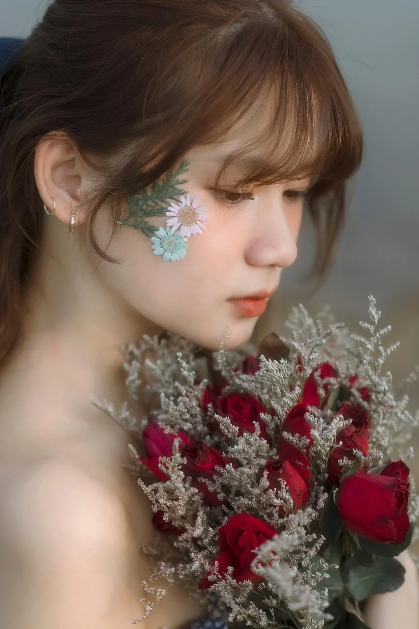woman, model, portrait, flowers