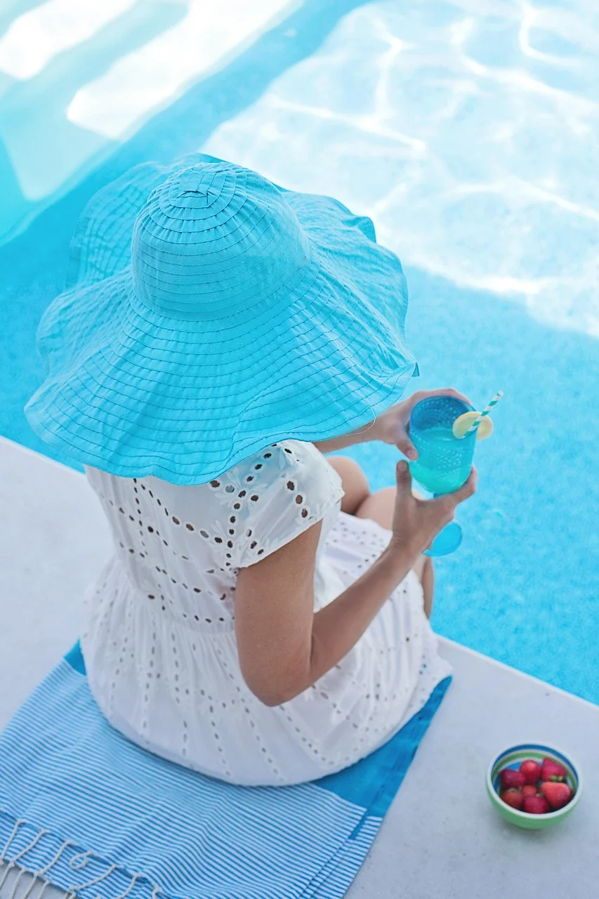 summer, pool, hat, woman