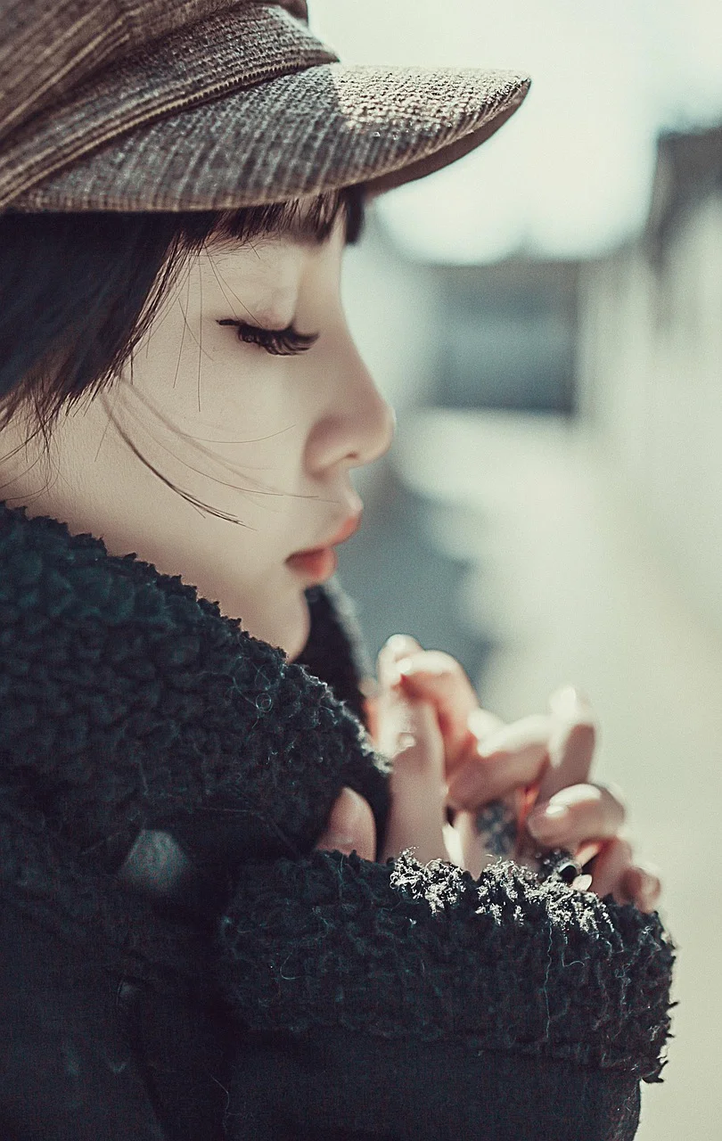 여성, 측면, 기도, 베이징 미녀들