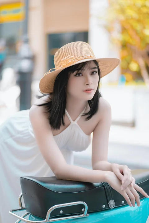 女人, 模特, 连衣裙, 帽子
